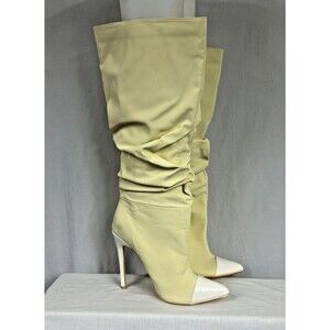 NEW IN BOX Mackin J 181-17 Beige Cap Toe Stiletto High Heel Slouch Boot Sz 7.5